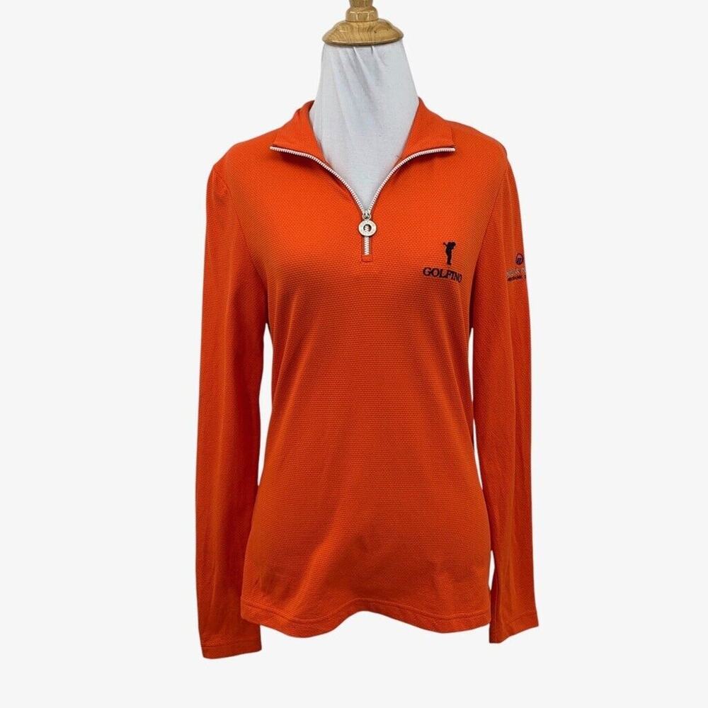 Golfino Shirt Women 6 Tangerine 1/4 Zip Long Sleeve Golf Polo *Donner & Reuschel